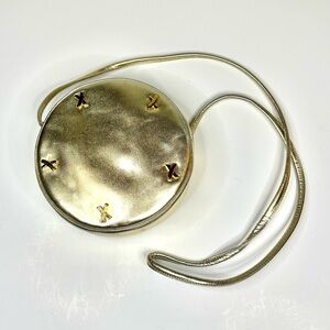 Paloma Picasso Vintage Round Gold Lame Crossbody Purse / Bag with Dust C…